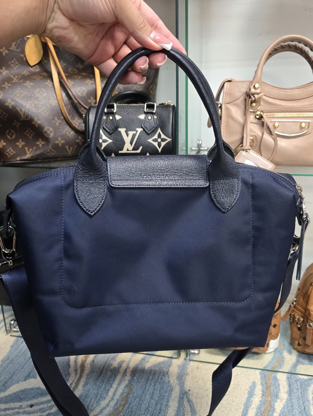 Longchamp Navy Le Pliage Top-Handle Nylon Tote - Picture 3 of 10